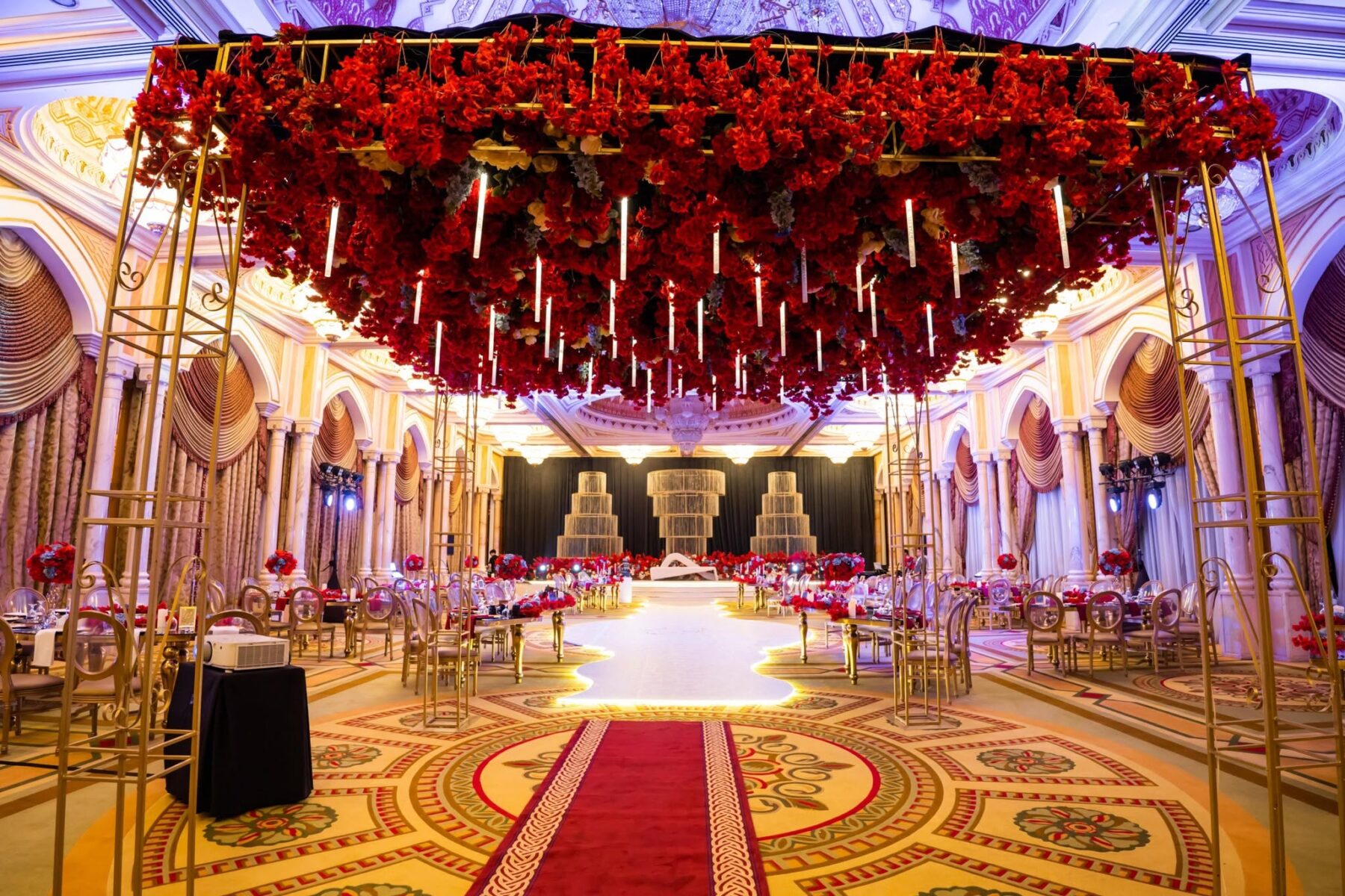Hotel ballroom reception design for a wedding celebration in Abu Dhabi